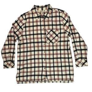 Mester & Orchard Plaid Flannel Button Down Shirt Small Cream